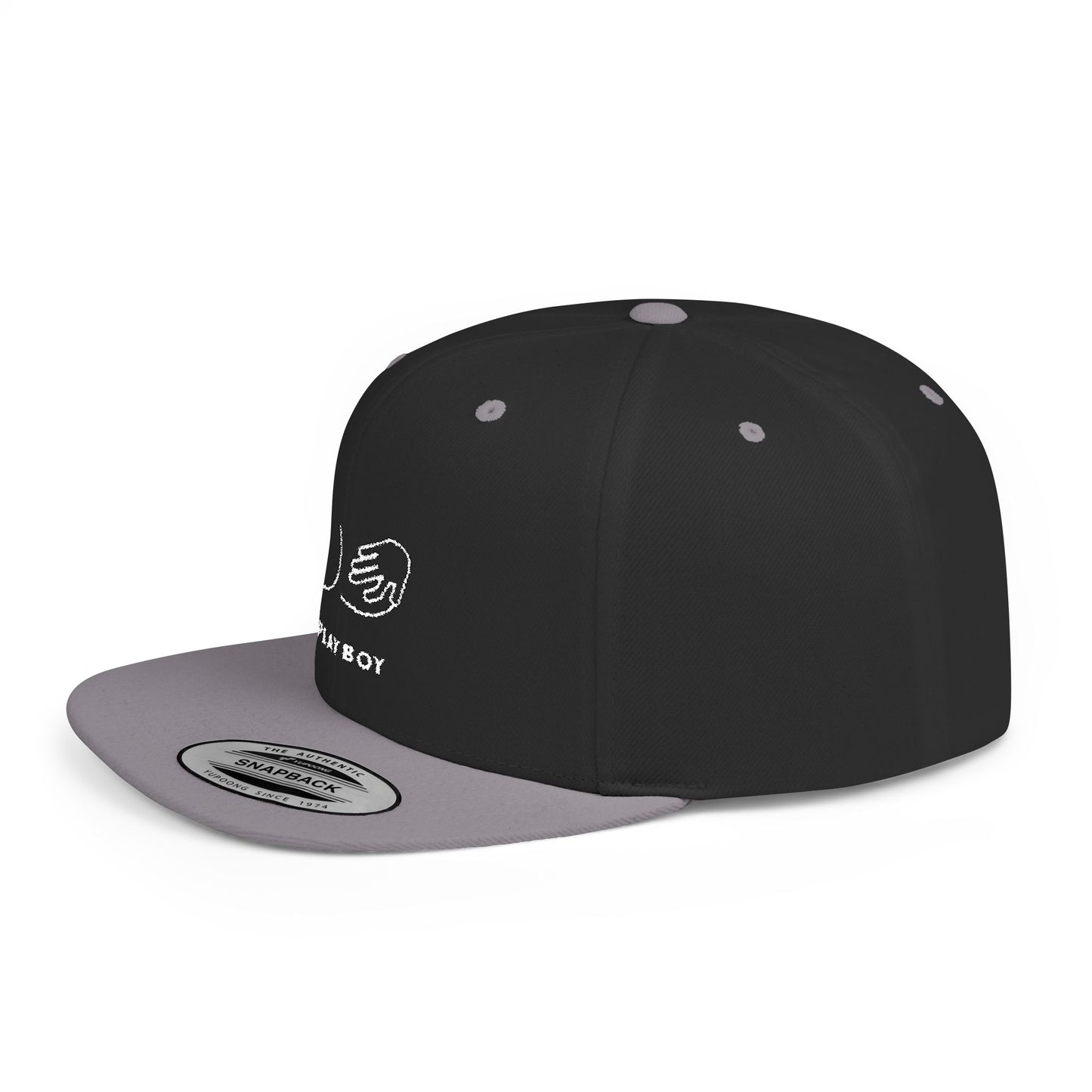Flat Bill Snapback Hat — Minimal Handshake Logo Embroidered Cap