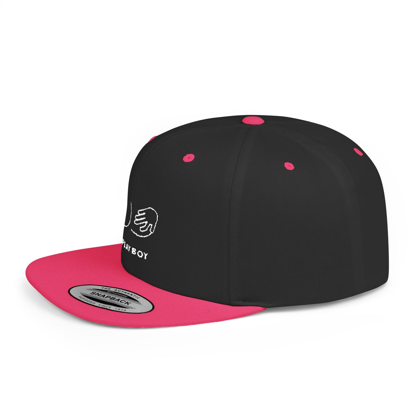Flat Bill Snapback Hat — Minimal Handshake Logo Embroidered Cap