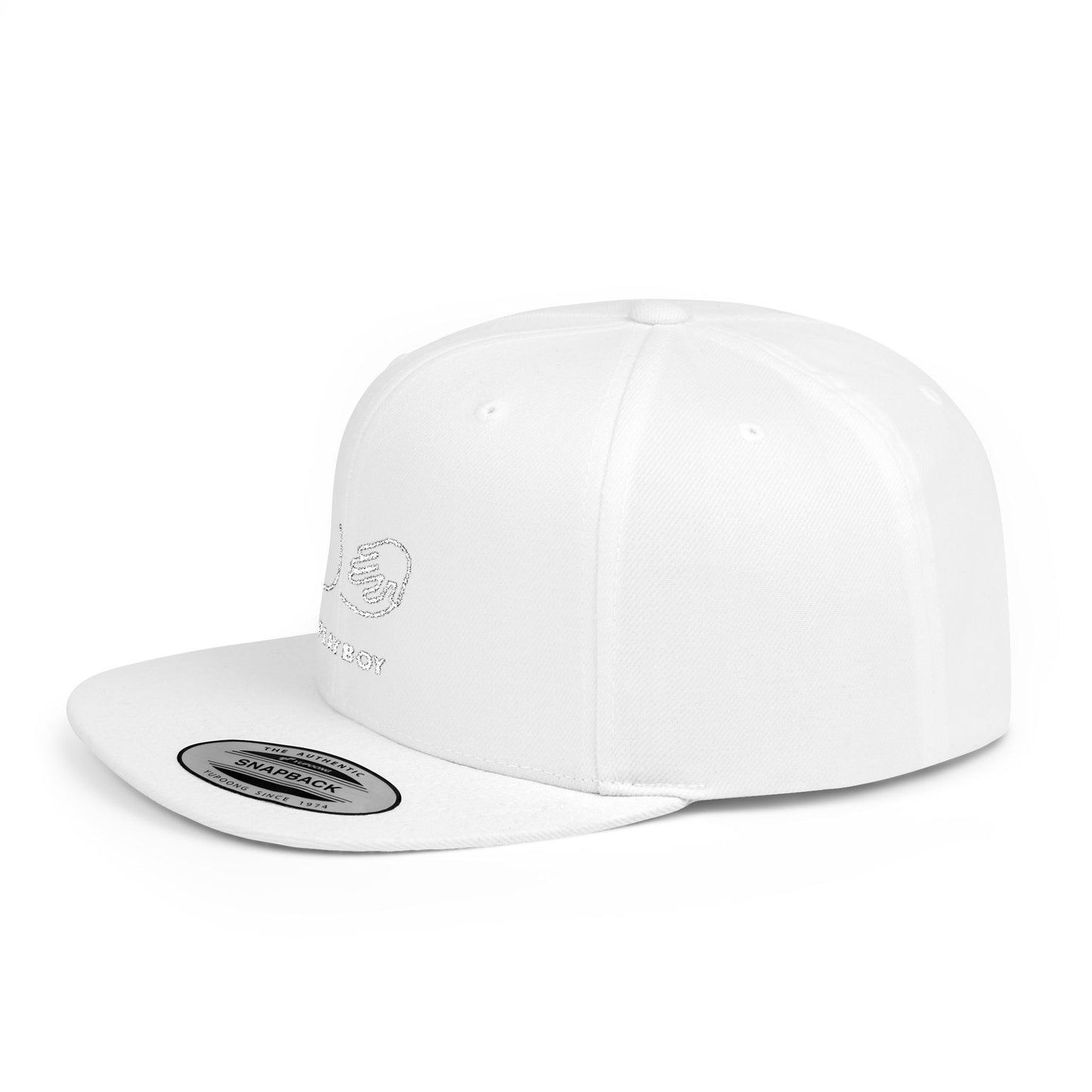 Flat Bill Snapback Hat — Minimal Handshake Logo Embroidered Cap
