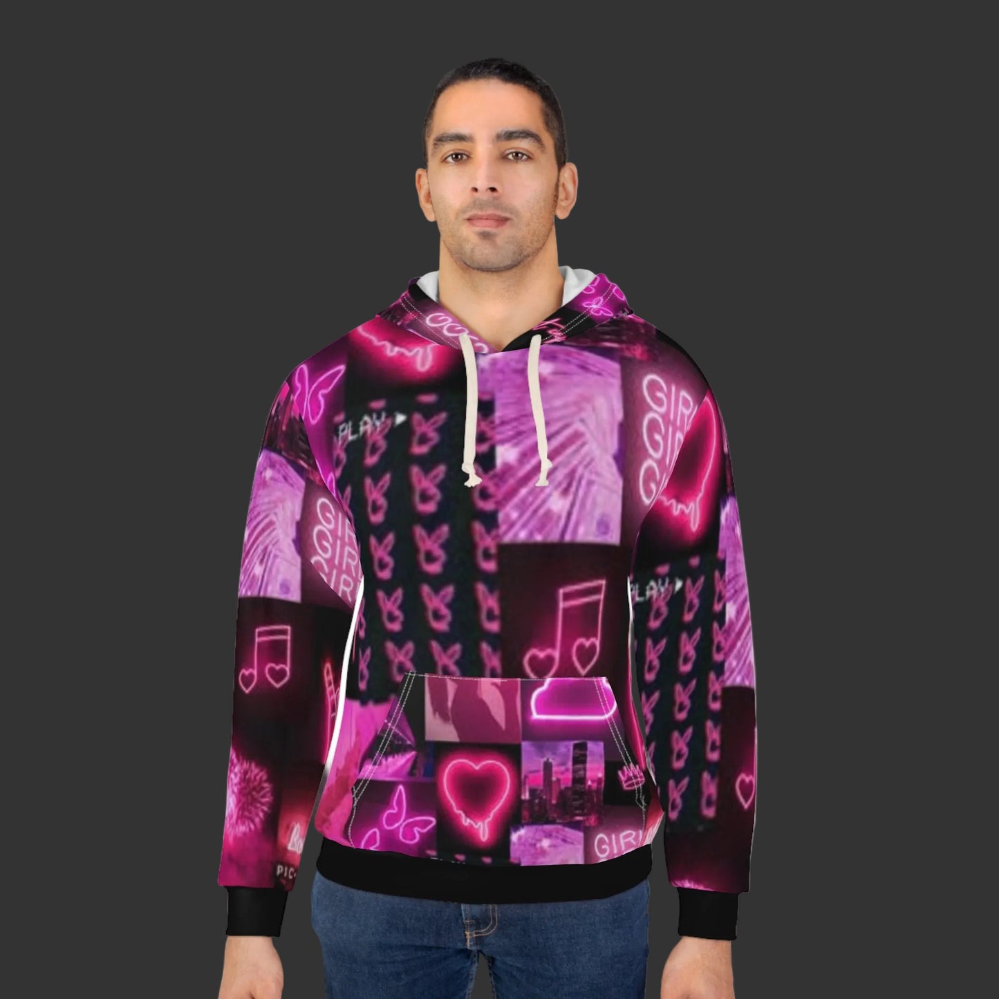 Neon Collage Hoodie — Pink Aesthetic "GIRL" Pullover