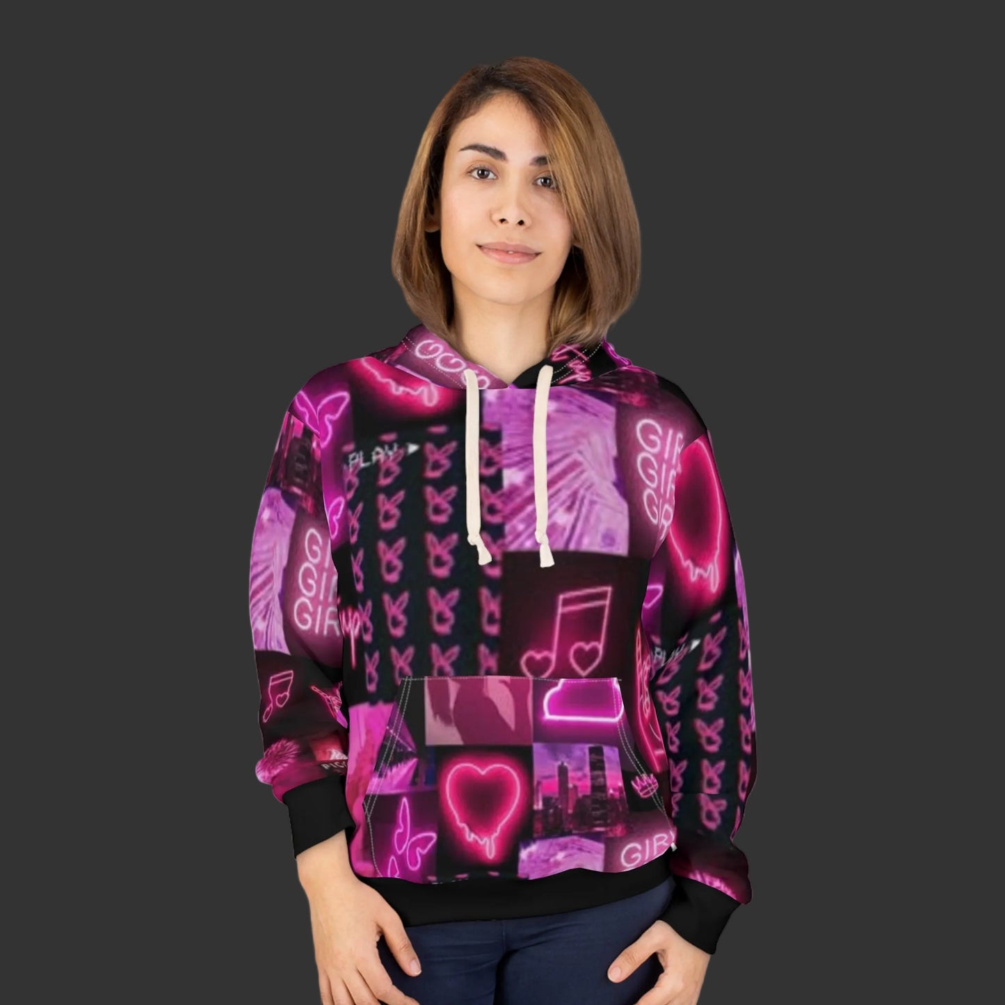 Neon Collage Hoodie — Pink Aesthetic "GIRL" Pullover