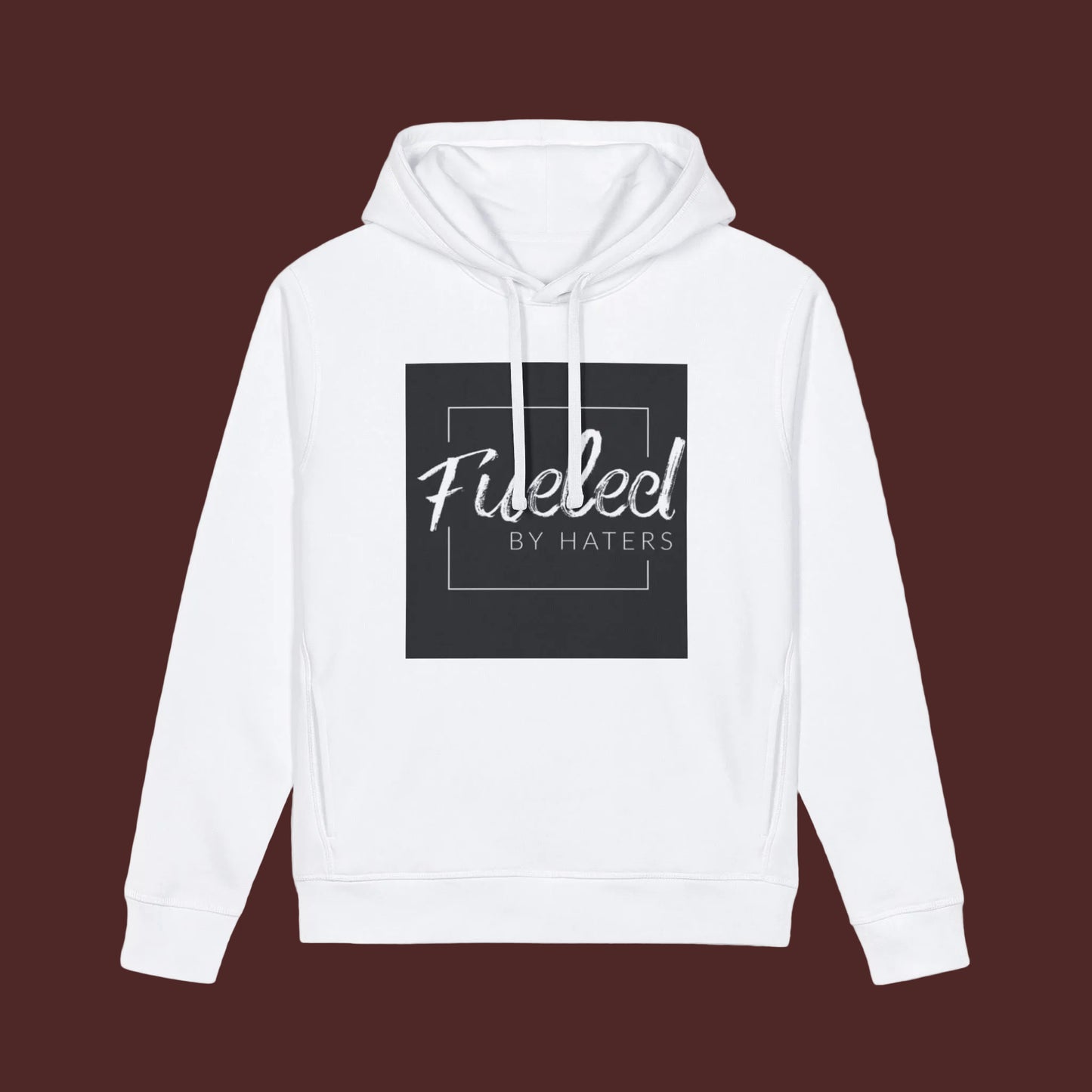 Fueled By Haters Hoodie — Minimal Square Graphic Organic Pullover